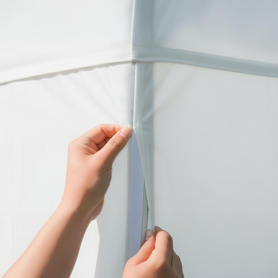 Cierre de esquina: unión vertical entre dos paredes con velcro